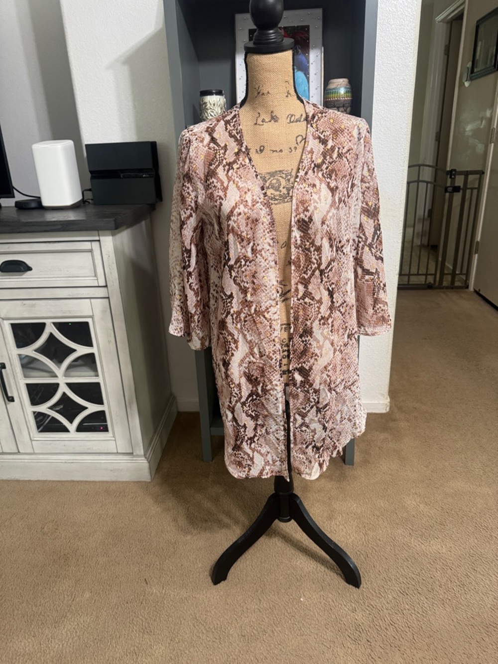 Maurices Pink and Brown Snake-Print Open Front Duster size M